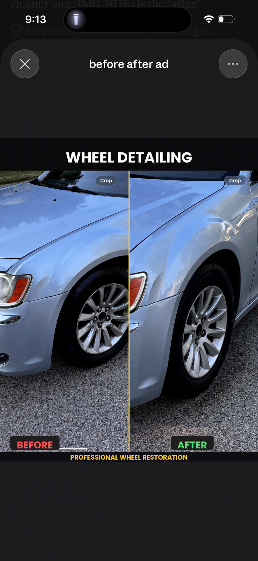 Before-and-after of a silver alloy wheel: brake dust and grime on the left, polished factory finish on the right.