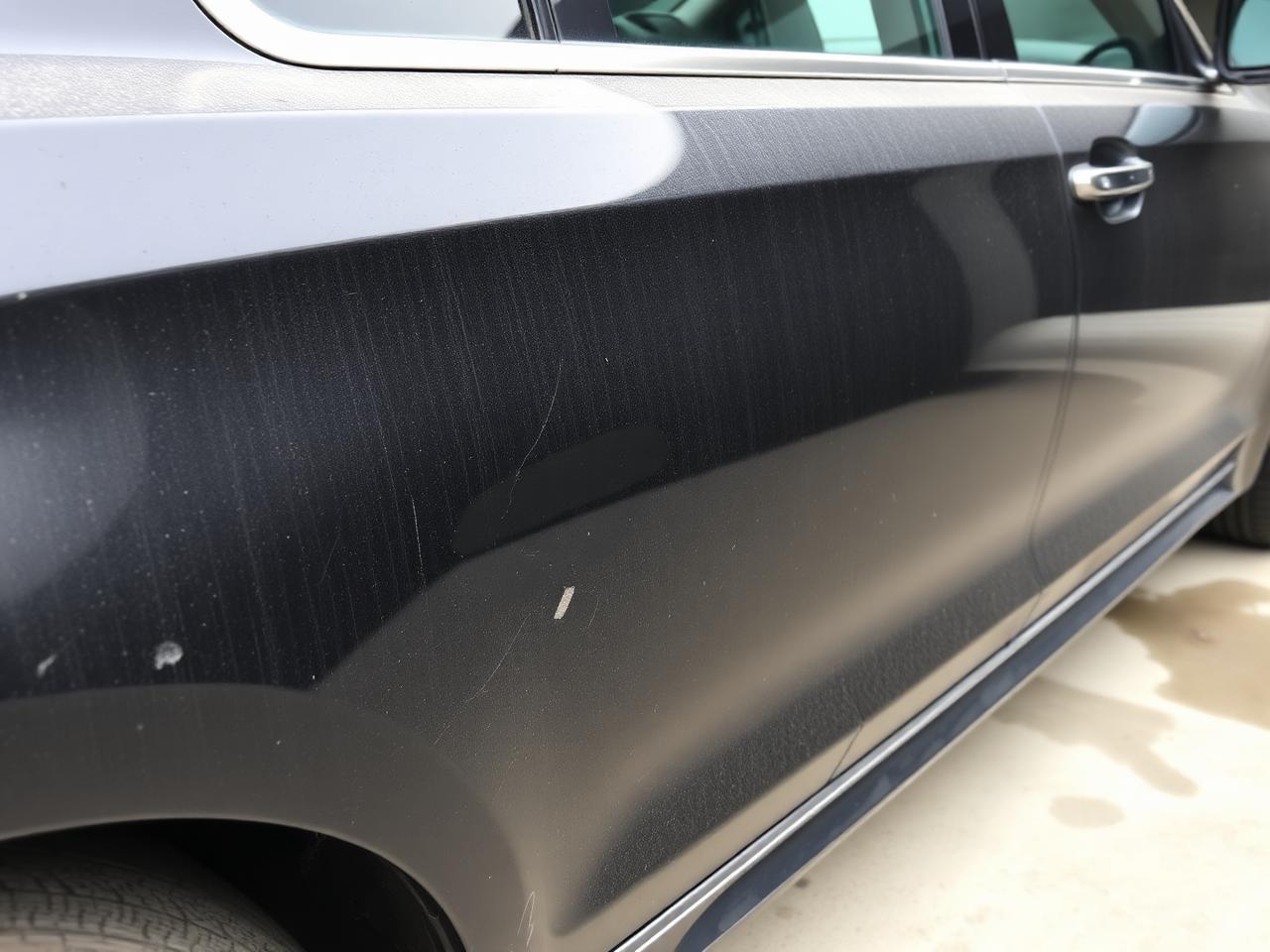 Full exterior reset: dull, contaminated paint on one side and a deep, glossy corrected finish on the other. — before