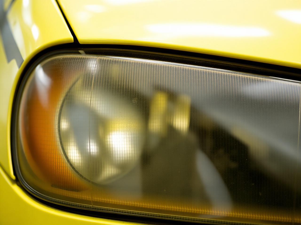 Headlight restoration: hazy, yellowed headlight lens before, crystal clear and UV-sealed after. — before